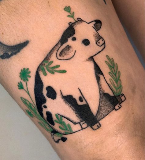 Fluffy Cow Tattoo, Septum Tattoo, Folk Tattoo, Blueberry Cow, Fluffy Cow, Matching Friend Tattoos, Tattoo Thoughts, Fun Tattoos, Tattoo Cute