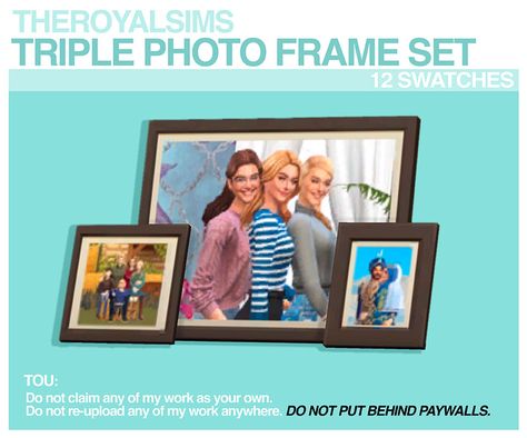 THEROYALSIMS TRIPLE PHOTO FRAME SET | The Royal Sims on Patreon Sims 4 Framed Photo, Sims 4 Photo Frame Mod, Sims 4 Functional Photo Frame, Sims 4 Photo Frame, Sims 4 Photo Frame Cc, Sims 4 Cc Frames, Sims 4 Art Cc, Sims 4 Photography, Sims4 Pose