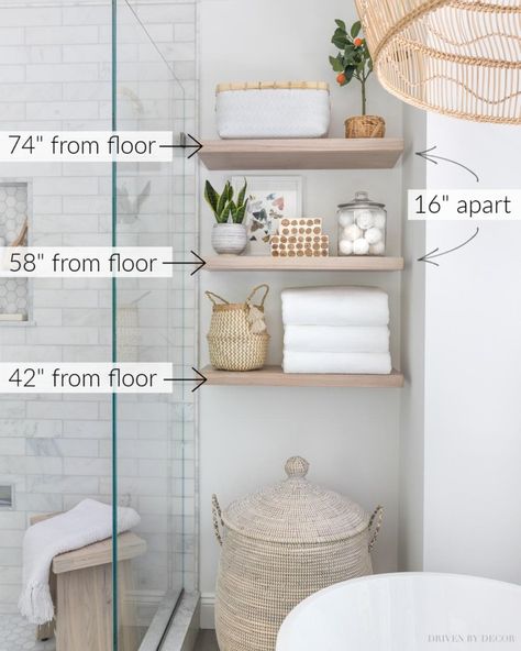 Our Bathroom Floating Wood Shelves: Your Questions Answered! | Driven by Decor Shelves Above Toilet, Above Toilet, Shelves Over Toilet, Bathroom Shelves Over Toilet, Toilet Shelves, Bathroom Shelf Decor, Driven By Decor, Floating Shelves Bathroom, Remodel Kitchen