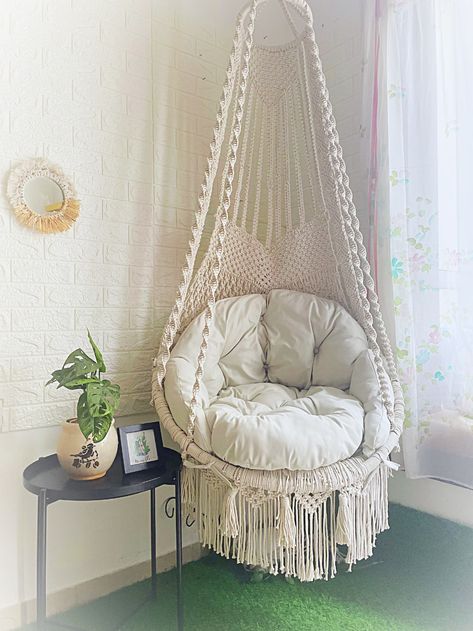 Macrame Hanging Chair, Handmade Hanging Chair, Hammock Chair, Indoor Swing Chair,outdoor Hanging Chair, Hammock Chair,macrame Round Swing - Etsy South Africa Hanging Chair Cushion, Hanging Nest Chair, Comfy Hanging Chairs For Bedroom, Hanging Egg Chair Indoor, Hanging Chairs For Room, Chairs That Hang From The Ceiling, Inside Hanging Chair, Cute Swinging Chair, Small Hanging Chair In Bedroom