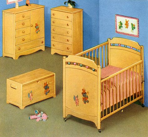 1958 1950s Bedroom, Vintage Baby Rooms, 1950s Kids, 1950s House, Bedroom Pictures, Retro Baby, Nursery Furniture Sets, Childrens Furniture, Nursery Furniture