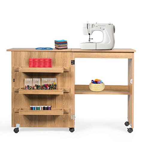 Giantex Folding Sewing Craft Table, Sewing Craft Cart with Storage Shelves and Lockable Casters Folding Sewing Table ... Sewing Machine Desk, Folding Sewing Table, Sewing Craft Table, Rolling Storage Bins, Craft Armoire, Shelf For Books, Craft Cart, Craft Station, Office Storage Cabinets