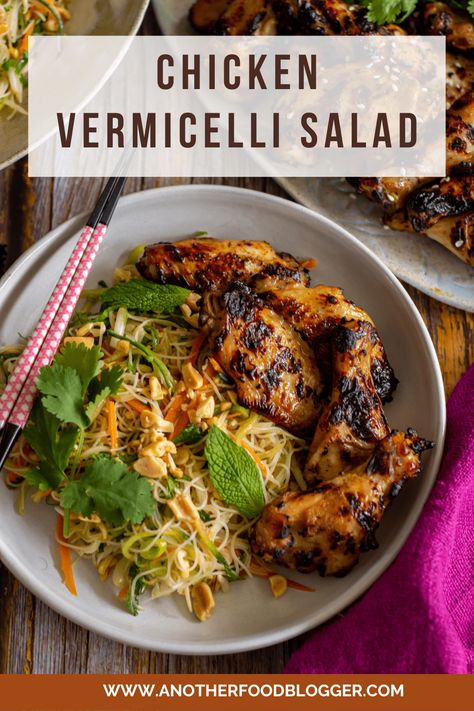 This chicken vermicelli noodle salad is the PERFECT tasty but easy dinner! Ready and on the table in 30 minutes - what more could you ask for? #chicken #vermicelli #chickenvermicelli #vermicellinoodle #noodlesalad #vermicellinoodlesalad @another_food_blogger Chicken Vermicelli Recipes, Chicken Vermicelli Bowl, Pho Recipes, Chicken Vermicelli, Vermicelli Salad, Vermicelli Recipes, Easy Grilled Chicken, Macaroni Recipes, Vermicelli Noodles