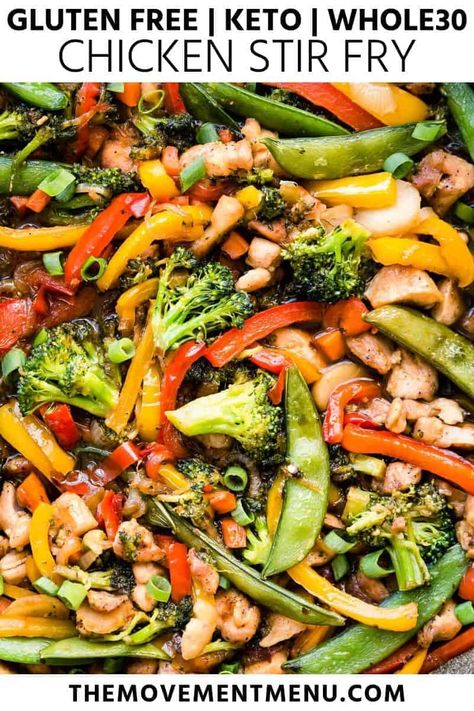 This easy, keto chicken stir fry is loaded up with fabulous vegetables and a delicious 4-ingredient sauce. The recipe is low carb and can be served with cauliflower rice. #keto #whole30 #lowcarb #stirfry #glutenfree Chicken Stir Fry Recipes, Healthy Sesame Chicken, Keto Stir Fry, Chicken Stir Fry Recipe, Keto Taco Salad, Keto Dishes, Whole30 Chicken, Menu Recipes, Stir Fry Recipes Chicken