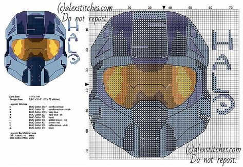 Halo xbox 360 one videogame Master Chief helmet free cross stitch pattern 72 x 72 stitches 9 DMC threads colors Halo Cross Stitch, Halo Crochet Pattern, Halo Xbox 360, Master Chief Helmet, 10th Anniversary Idea, Minecraft Crochet, Free Cross Stitch Pattern, Halo Master Chief, Cross Patch