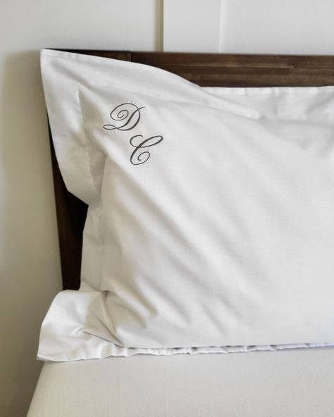 Luxe Bedroom Design, Uni Bedroom, Monogram Pillowcase, Monogram Bedding, Free Monogram Fonts, Couple Pillowcase, Different Font Styles, Luxe Bedroom, Embroidered Initials