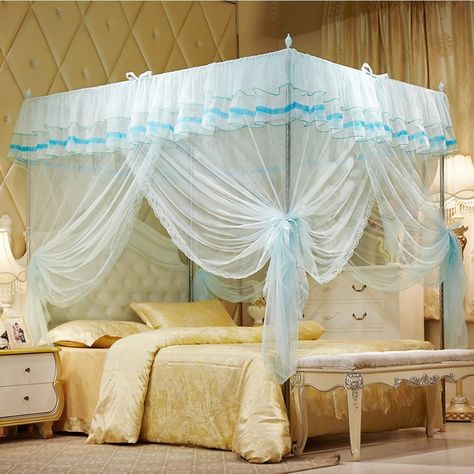 PRICES MAY VARY. Polyester Blend Size: 45"(W)*80"(L)*82"(H), Fit for Twin/Twin XL bed Material: Sheer polyester blend netting fabric. Netting with 4 openings(No Metal Bracket/Poles/Bed frame) Princess Design: Get 1 bed canopy and make your bed or your little kids' bed a Princess bed. Package Include: bed curtain x 1, satin ribbons x 4 and screw hooks x 4 ( Metal Bracket/Poles/Bed frame) in the picture are Not included) Customer service & Guarantee: 30-day return or replacement service; 7x24hs cu Baby Blue Canopy Bed, Elven Bedroom, Canopy Bed Curtain, Princess Bedroom Decor, Turquoise Curtains, Netting Fabric, Canopy Bed Curtains, Princess Design, Princess Bedroom