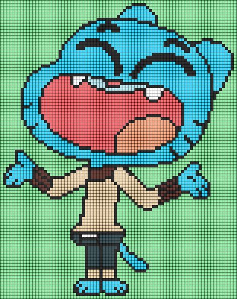 Alpha Patterns Cartoon, Pixel Art A4 Paper, Pixel Grid Crochet Patterns, Big Pixel Art, Cartoon Pixel Art, Pixel Art Cartoon, Pixel Cartoon, Gumball Cartoon, Graph Crochet