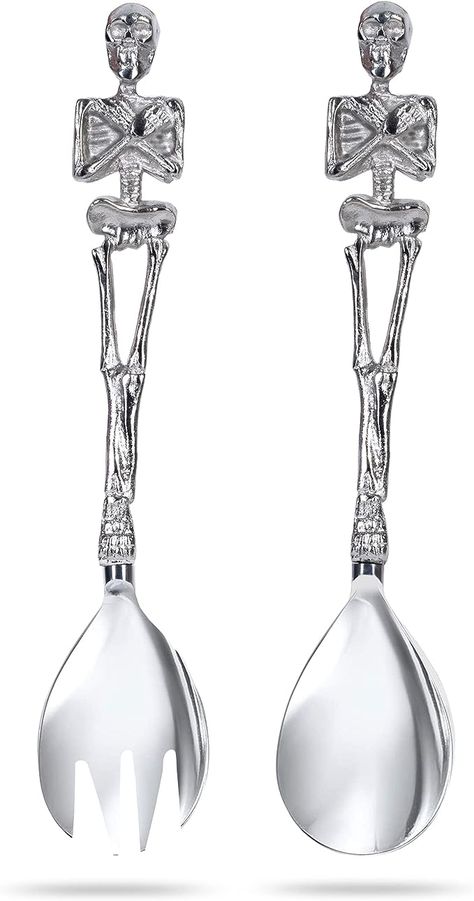 Are you looking for a creepy, yet beautiful way to serve your guests? This Skeleton Fork & Spoon Set by Gute is perfect for those who enjoy the macabre side of life! The set features a spoon and fork made entirely out of stainless steel and with beautiful mirror polish. It's sure to compliment any spooky table setting, but will also look great in your kitchen as well. This Skeleton Fork & Spoon Set is the perfect gift for your favorite goth! Goth Gifts, Beautiful Mirror, Spooky Gifts, Tableware Design, Spatula Set, Stainless Steel Polish, Forks And Spoons, Beautiful Mirrors, Skeleton Hands