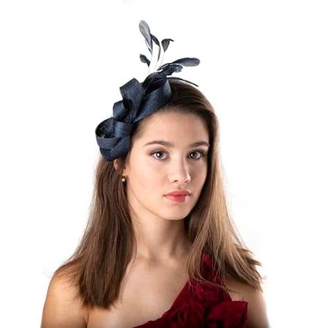 Navy feather fascinator, women feather fascinator in navy, wedding guest headpiece Navy Fascinator, Feather Headpiece, Bridal Fascinator, Feather Fascinator, Feather Wedding, Feather Fascinators, Derby Day, Navy Wedding, Garden Parties