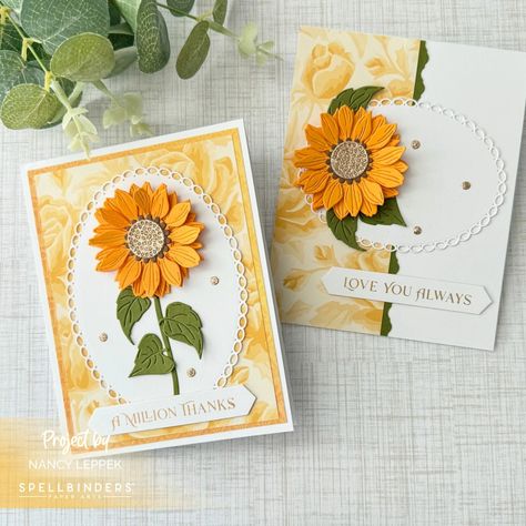 Flower Cards Handmade Cardmaking, Spellbinders Sunflower Serenade, Coneflower Cards, Bette Manning, Funky Florals, Sunflower Cards, Spellbinders Cards, Paper Crafts Card, Card Making Techniques