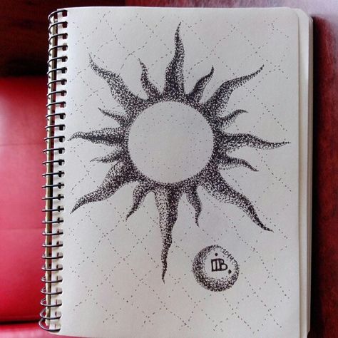 Sun Drawing Sketch, Pointillism Drawing Ideas, Abstract Sun Drawing, Sun Ink Drawing, Sun Pencil Drawing, Sun Drawing Design, Sun Drawings, Circle Drawings, Pointilism Art