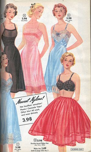 Aldens 1954 (25) Aldens Catalog, 1950s Lingerie, Flannel Skirt, 50's Fashion, Fashion 1950s, Satin Lingerie, Rockabilly Dress, Lace Slip Dress, Lace Slip