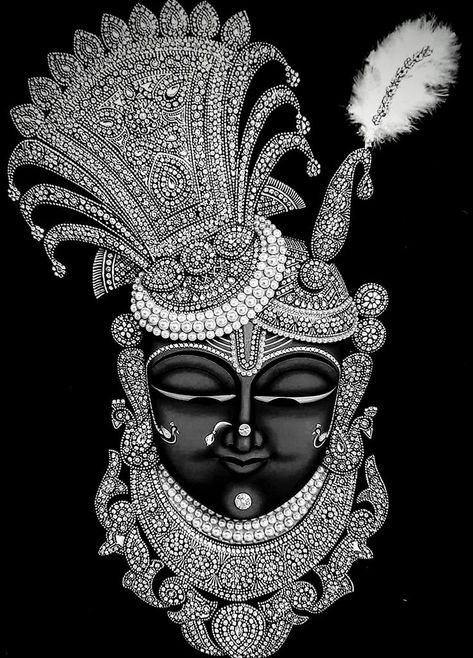 Shrinathji Hd Wallpaper, Krishna Painting On Black Canvas, Shrinathji Mandala Art, Shrinathji Image Wallpaper, Shreenathji Wallpapers, Face Rangoli, Shrinathji Paintings, Black Canvas Art, Easy Mandala Drawing