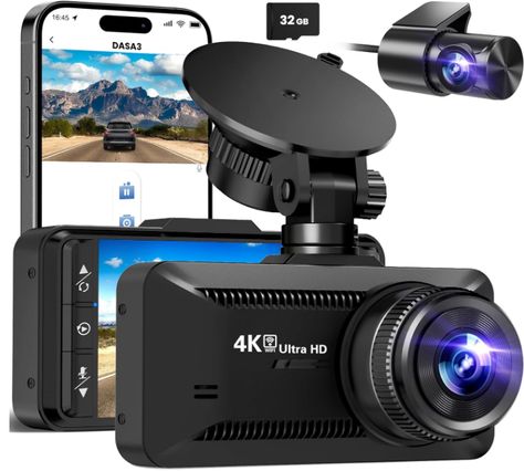 Dash Cam Front Rear 4K/1080P, Dash Camera for Cars Build in WiFi, Full HD Dash Cam with APP Control, 3.94‘’ IPS Screen Dash Camera with 32GB SD Card, G-Sensor, WDR, 24Hr Parking Mote, Loop Recording Online Selling, Car Camera, Dash Cam, Dash Camera, Car Videos, App Control, Car Electronics, Home Tv, Car Audio