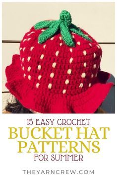 Strawberry Hats, Bucket Hat Patterns, Easy Crochet Bucket Hat, Frog Hats, Strawberry Bucket Hat, Lila Grace, Wallpaper Studio, Crochet Feather, Bucket Hat Pattern