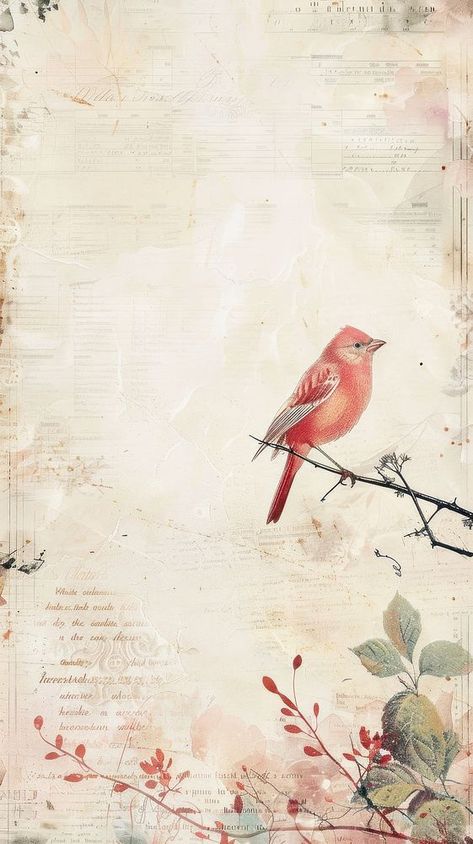 Red Cardinal Wallpaper, Cardinal Wallpaper Iphone Wallpapers, Pink Bird Wallpaper, Birds Wallpaper Aesthetic, Bird Background Wallpapers, Cardinal Wallpaper, Cardinal Illustration, Vintage Bird Wallpaper, Cardinals Wallpaper