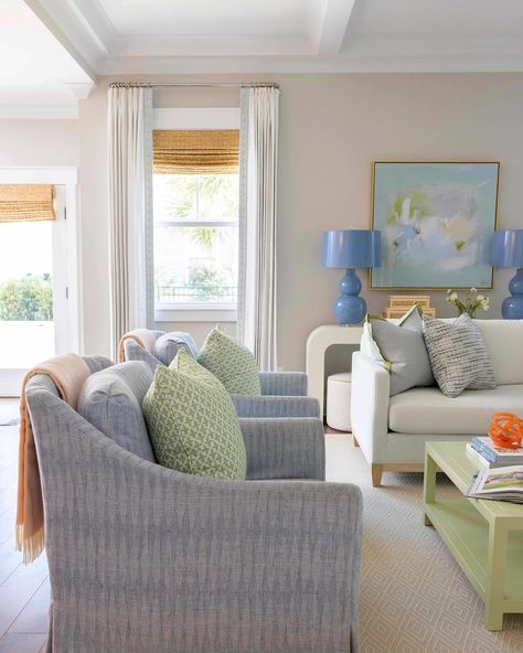 Happy Sunday yall, from this h a p p y family room we recently installed for the sweetest clients ☀️ 📸: @andrewsherman | Instagram Oyster Creek Studios Living Room, Formal Sitting Room Ideas, Oyster Creek Studios, Transitional Aesthetic, Pastel House, Studio Living, Beachy Decor, Wood Room, Bay House