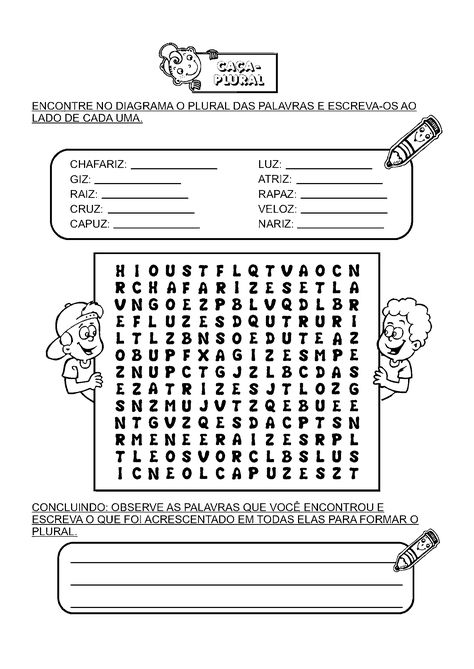 Encontre o plural das palavras Plural E Singular, Word Search Puzzle