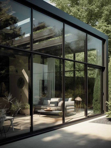 8+ Spectacular Exterior Glass Wall Concepts for Light-Filled Homes • 333+ Images • [ArtFacade] Exterior Glass Design Modern Houses, Glass Exterior Wall, House With Glass Walls Exterior, Outdoor Glass House, Glass Walls In House Exterior Living Room, Glass Walls In House Exterior, Glass Wall Exterior, Full Glass Wall, Exterior Glass Wall