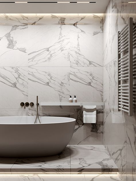 CREME CASHMERE on Behance Modern Classic Interior, Georgian Interiors, Neoclassical Interior, Timeless Bathroom, Tub Bathroom, Bathroom Laundry Room, Marble Decor, Neo Classic, House Outside Design