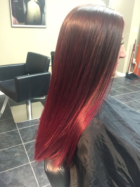 Red ombre! Hair by me! Red Hair Dye On Brown Hair Without Bleach, Brown Hair Without Bleach, Cola Hair, Pink Hair Streaks, Cherry Cola Hair, Red Ombre Hair, Dyed Red Hair, Hair Streaks, Cherry Cola