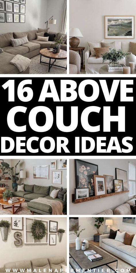 above the couch decor ideas Picture Shelf Over Sofa, Canvas Over Couch, Shelf Above Couch Ideas, Pictures For Above Couch, Wall Above Sectional Couch, Gallery Wall With Shelves Over Couch, Above Sectional Couch Wall Decor, Living Room Couch Wall Decor Ideas, Decor Above Sectional Couch