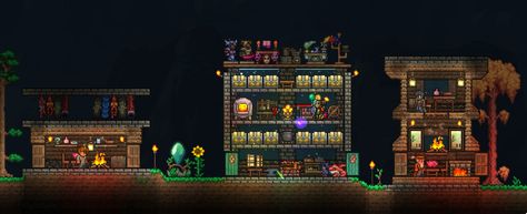 Terraria 1.4 Starter forest town, npc homes, and chest storage/crafting station Terraria Crafting Station, Terraria Chest Room, Terraria Storage, Terraria Starter House, Terraria Houses, Crafting Station, Forest Town, Terraria House Ideas, Terraria House