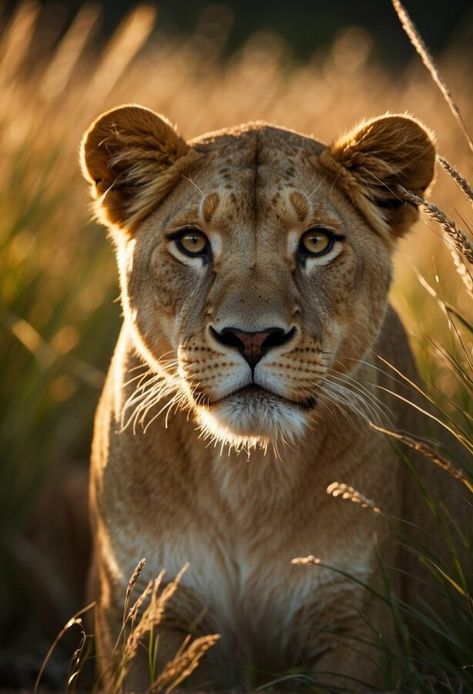 Iconic Animal Photos: A lioness's face is highlighted by the golden hour light, with her intense gaze and detailed whiskers set against a soft, natural background. Loyal Animals, Lioness Walking, Lion Pic, Lioness Photo, Two Lions, Leon Aesthetic, Lioness Photography, Lioness Aesthetic, Lion Photography