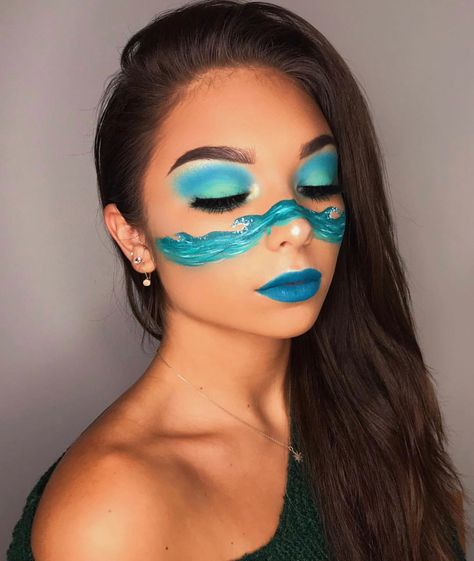 Water Makeup Element, Water Element Makeup, Moana Makeup, Meka Up, Face Painting Easy, Face Art Makeup, Art Makeup, Makeup Step By Step, Water Element