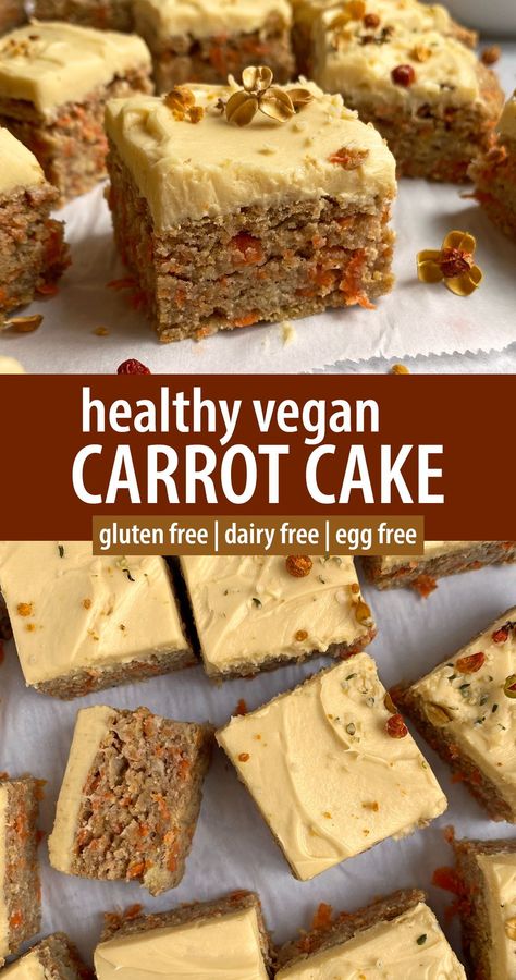 These healthy vegan carrot cake bars are made with freshly shredded carrots, ripe bananas and coconut flour. They're completely egg free and only sweetened with bananas - no sugar added. This healthy breakfast cake is paleo, gluten free and vegan friendly. Ripe Banana Vegan Recipes, Gluten And Dairy Free Carrot Cake, Egg Free Banana Recipes, Carrot Cake Vegan Gluten Free, No Sugar Vegan Desserts, Vegan Sugarfree Desserts, No Dairy No Gluten Recipes, Vegan No Sugar Dessert, Gf Df Carrot Cake