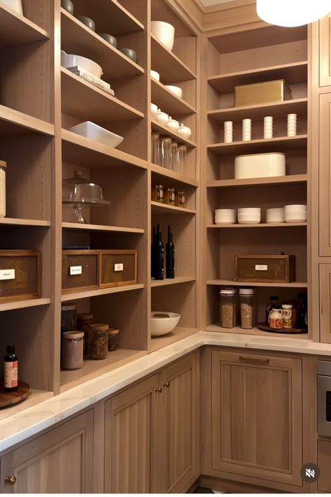 Butlers Pantry Organization, Narrow Butlers Pantry, Scandinavian Pantry, Walnut Pantry, Small Walk In Pantry Layout, Modern Spanish Style Homes, Small Walk In Pantry, Wood Pantry, Ikea Pantry