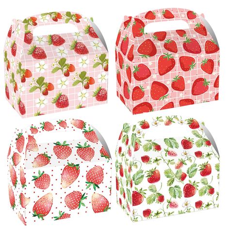 PRICES MAY VARY. You Will Get: Package includes 24 strawberry party gift boxes in 4 different fruit strawberry patterns, each design includes 6 pieces. These fruit strawberry theme boxes are designed with different flavors. Whether it's cookies, delicious candy, or party supplies, these party treat boxes are just what you need to dish out the party in style Quality Material: These fruit strawberry theme party goodie gift boxes are made of white cardboard, safe and non-toxic, the boxes are printe Strawberry Themed Birthday Party Food Ideas, Strawberry Packaging, Strawberry Shortcake Party Supplies, Strawberry Theme Birthday, Beach Theme Gifts, One Strawberry, Party Fruit, Fruit Watercolor, Strawberry Treats