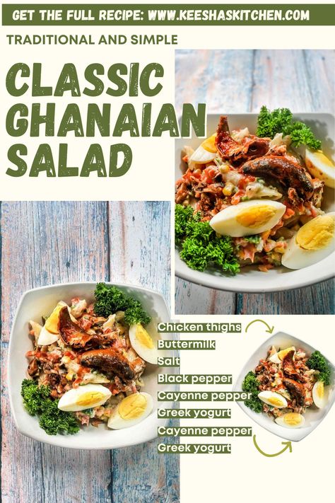 Classic Ghanaian Salad. A Timeless Favorite! Experience the vibrant and refreshing flavors of Ghana with this classic salad. Crisp vegetables, hearty protein, and a zesty dressing come together to create a delicious and nutritious dish. Perfect as a side or a light meal, it's a taste of West African cuisine you'll love! Ghanaian Salad, Nigerian Salad, Ghanaian Cuisine, African Salad, Canned Sardines, Salad Cream, Classic Salad, Large Salad Bowl, Hearty Dinner