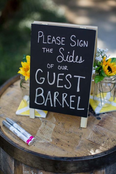 Wine Barrel Guest Book, White Country Wedding, Creative Wedding Guest Books, Wine Barrel Wedding, Country Bar, Hunting Wedding, Country Theme Wedding, Guest Book Sign, Wine Barrel