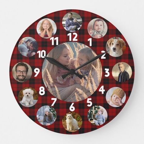 Family Photo Collage 13 Instagram Pictures | Plaid Large Clock Futuristic Products, Classroom Camping, Family Wall Clock, Collage Gifts, Wood Clock Design, Photo Wall Clocks, Photo Clock, Personalized Clocks, Clock Numbers