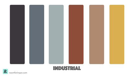 Industrial Color Scheme, Industrial Color Palette, Masculine Color Palette, Cafe Industrial, Color Palette Interior Design, Interior Design Color Schemes, Color Template, Industrial Style Interior, Industrial Office Design