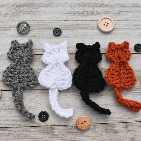 Crocheted Cat Applique, Crochet Cat Applique, Kat Haken, Pdf Design, Cat Applique, Applique Tutorial, Crochet Cat Pattern, Crochet Gratis, Crochet Hexagon