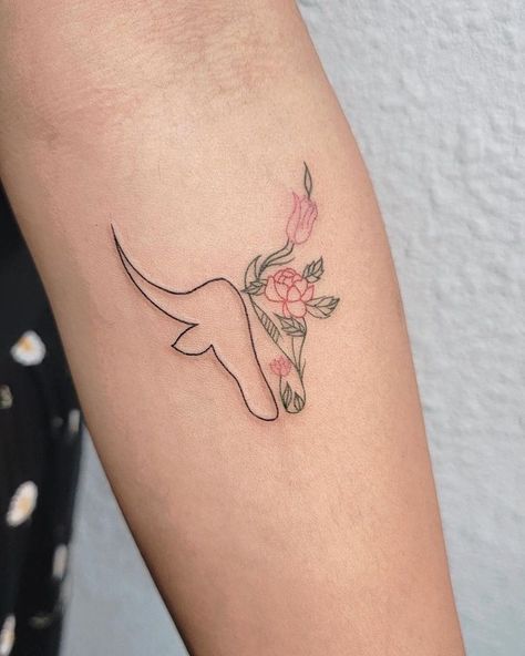 Small Bull Skull Tattoo For Women, Mexican Tattoo For Women, Cow Tattoo Ideas, Mexican Tattoo Ideas, Western Tats, Taurus Tattoo For Women, Cow Tattoos, Highland Cow Tattoo, Ox Tattoo