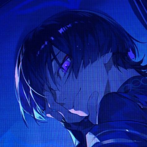 Dark Blue Icons Aesthetic Anime, Blue Genshin, Blue Pfps, Tokyo Aesthetic Wallpaper Anime, Blue Pfp, Cybercore Aesthetic, Indigo Wallpaper, Blue Avatar, Blue Demon