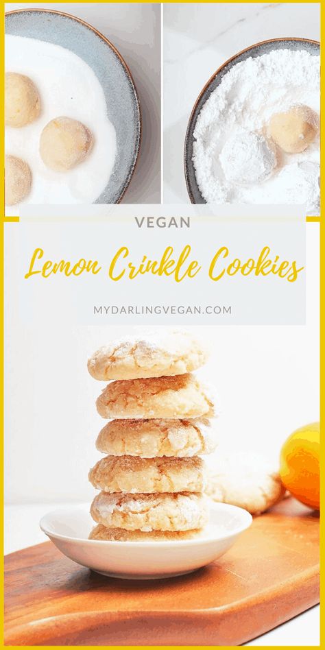 Vegan Lemon Crinkle Cookies, Coconut Almond Cookies, Healthy Plant Based Desserts, Minimalist Food, Vegan Sugar Cookies, Cookie Recipes Chewy, Lemon Crinkle Cookies, Lemon Pound Cake Recipe, Vegan White Chocolate