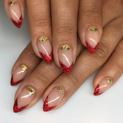 French manicures are making a big comeback for 2019, as evidenced by the new colors and shapes on your Instagram feed. Check out the 20 prettiest ideas, ahead. Red Sparkle French Tip, Red Sparkle French Tip Nails, Gold French Tip, French Manicures, Tip Nails, Red Sparkle, Nail Studio, French Tip Nails, French Manicure