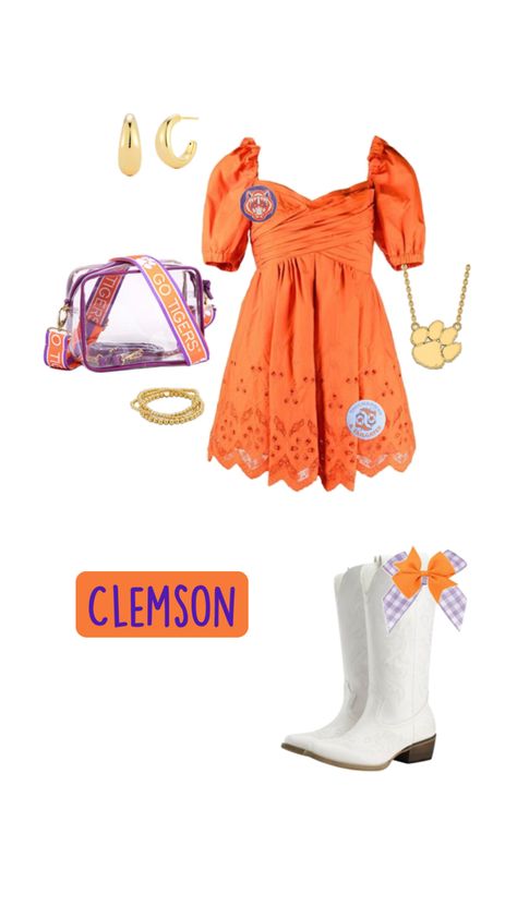 Cute Clemson Outfits Game Day, Orange And White Game Day Outfit, Orange Game Day Outfit, Clemson Gameday Outfit, Collage Fits, Clemson Gameday, Bama Gameday, Clemson Outfits, Rush Week Outfits