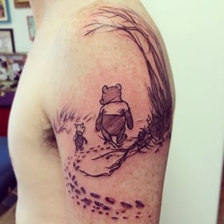 Tattoos Inspired By Books, Eeyore Tattoo, Winnie The Pooh Tattoo, Pooh Tattoo, Winnie The Pooh Tattoos, Pop Art Tattoos, Literary Tattoos, Bear Tattoos, Incredible Tattoos