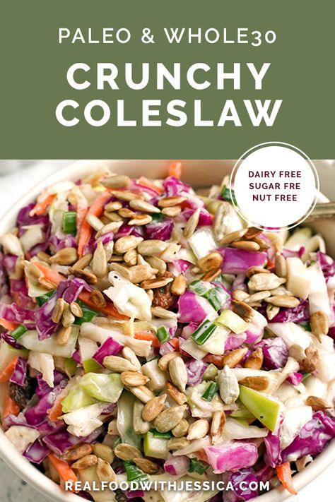 Paleo Coleslaw Recipe, Paleo Sides Dishes, Gluten Free Dairy Free Side Dishes, Whole30 Coleslaw, Paleo Coleslaw, Crunchy Coleslaw, Paleo Salad, Paleo Kitchen, Paleo Side Dishes