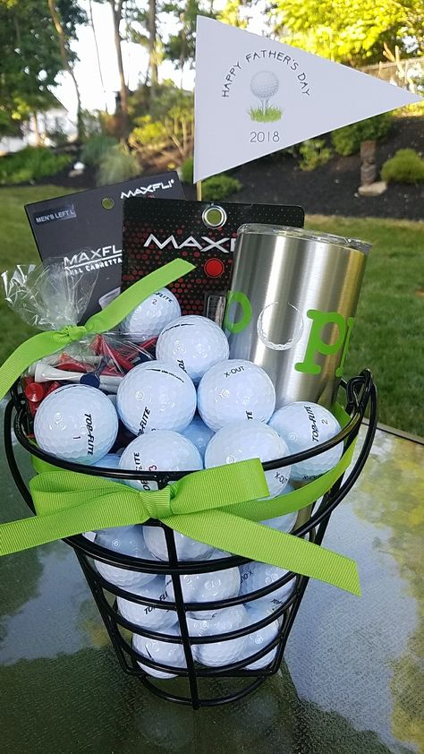 Diy Father's Day Gift Baskets, Raffle Gift Basket Ideas, Auction Gift Basket Ideas, Fundraiser Baskets, Golf Birthday Gifts, Fathers Day Gift Basket, Auction Basket, Auction Baskets, Raffle Basket