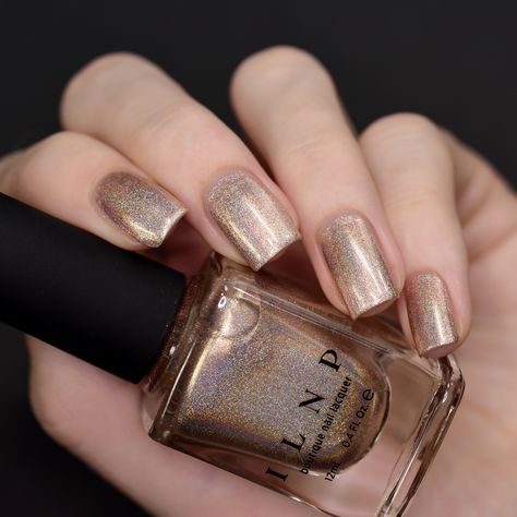 Countdown is a glorious holographic nail polish that not only delivers hues of delicate champagne gold with a dash of silver, it also packs an unrivaled holographic sparkle when in the sun!  Part of our Ultra Holo® class of super-intense holographic nail polishes, Countdown is specifically formulated for maximum, unwavering holographic sparkle. This chic shade is a celebration of you.  Fully opaque in 2 to 3 coats! Champagne Nail Polish, Gold Holographic Nails, Champagne Nails, Gold Nail Polish, Holographic Nail Polish, Holographic Nails, Manicure Y Pedicure, Dress Inspo, Gold Nails