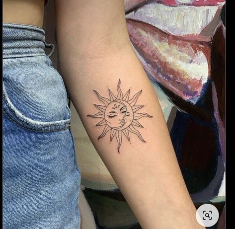 Luna Tattoo, Simple Tattoos For Women, Small Girl Tattoos, Sun Tattoos, Neck Tattoos, Tattoo Feminina, Sun Tattoo, Dainty Tattoos, Feminine Tattoos