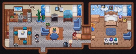 Stardew Valley Home Interior No Mods, Stardew Valley Home Interior, Stardew Valley Farmhouse, Stardew Interior, Stardew Layout, Stardew Farm, Stardew Farms, Stardew Valley Layout, Stardew Valley Tips