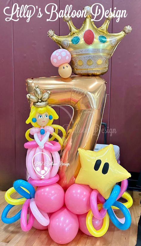 #princesspeach #nintendo #supermario #mario #luigi #bowser #supermariobros #mariokart #nintendoswitch #mariobros #yoshi #peach #princessdaisy #cosplay #texas #fun #sanantonio #lillysballoondesign #princesspeachcosplay #lifetimefitness #princess #birthdaycake #princesspeachbirthdaytheme #supersmashbros #donkeykong #princessrosalina #bowsette #marioparty #famiky #birthdaydecorations Princess Peach Balloon Bouquet, Princess Peach Balloon Garland, Super Mario Balloons, Princess Peach Balloon, Princess Peach Party Ideas, Princess Peach Birthday Party Ideas, Princess Peach Birthday Party, Peach Balloons, Luigi Bowser